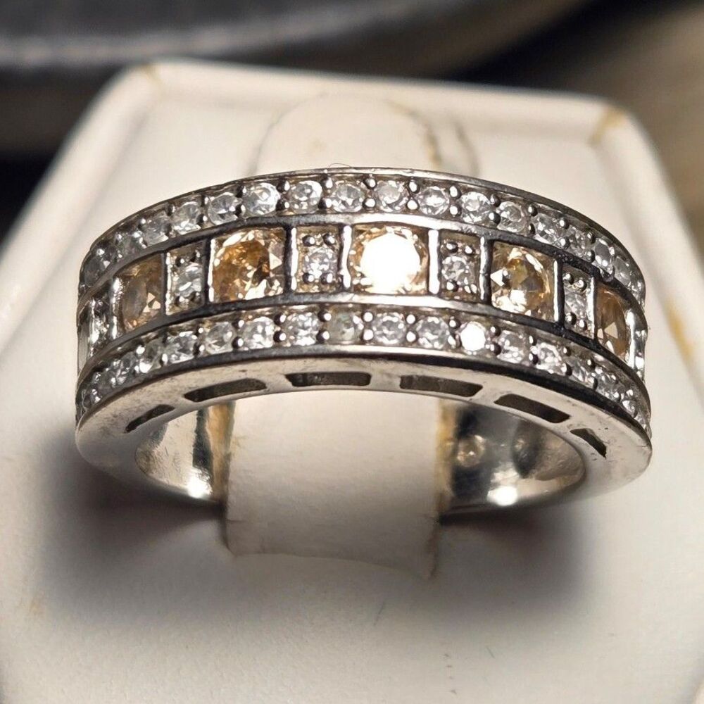 Chocolate Stone Sparkles Vintage Sterling Silver Sz 7
